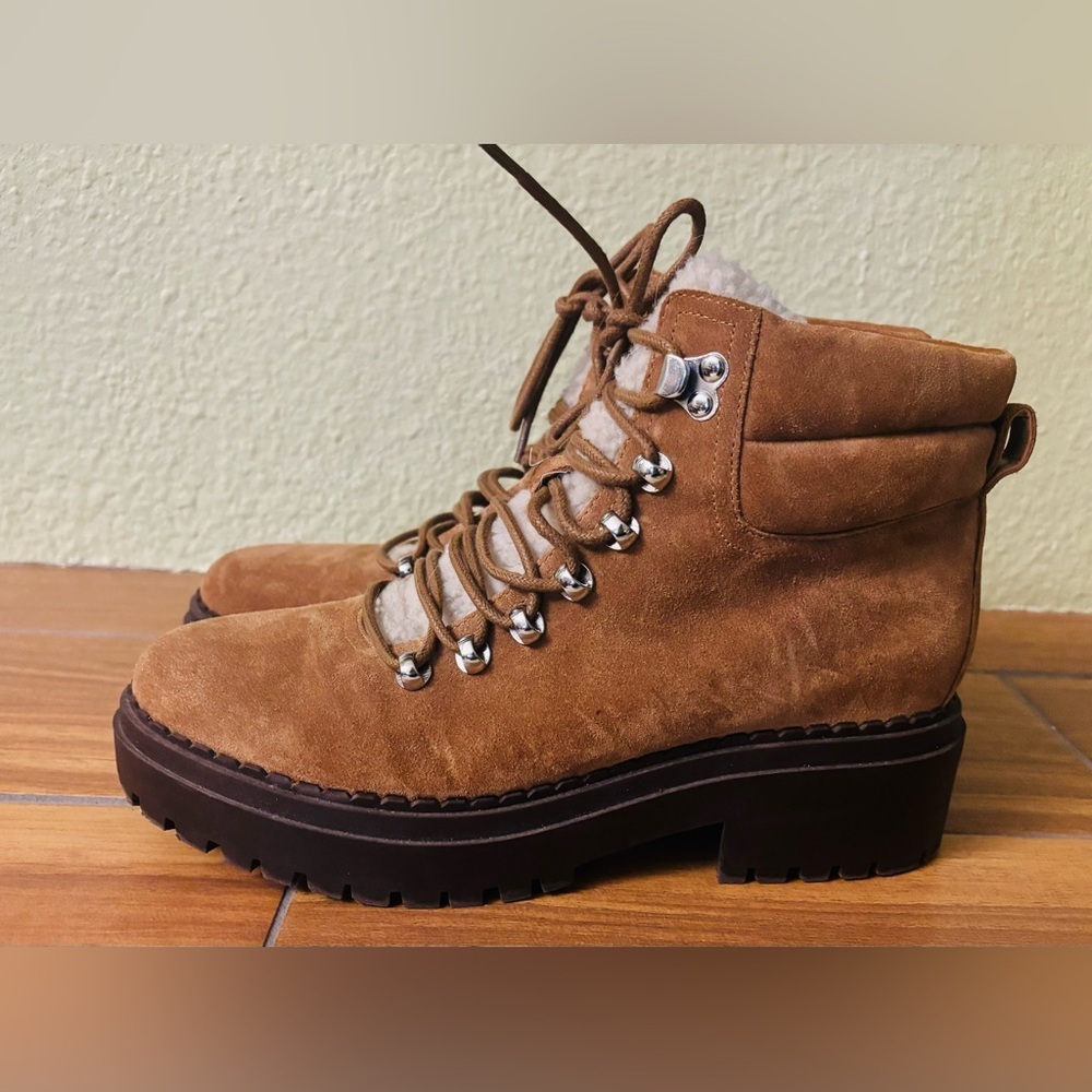 Marc Fisher LTD Nairy Brown Suede w/ Shearling Tongue Hiking Boots Size: 8.5M